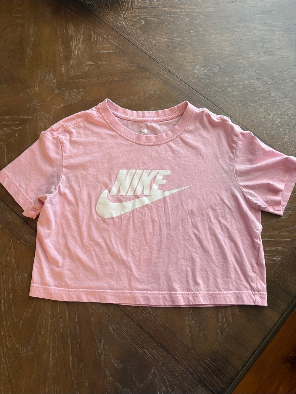 Nike Pink Crop Tee with White Swoosh XS